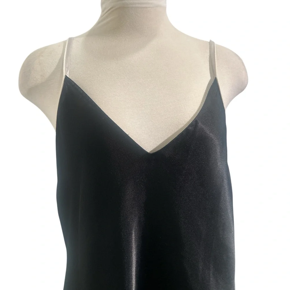 Jones New York Vintage Black Satin with White Straps Slip Dress Size Large - Picture 5 of 7